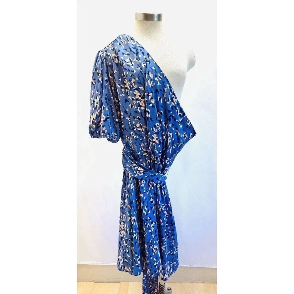 NWT NINE WEST Women Short Sleeve Pullover One Shoulder Belted Blue Dress Size 3X - Picture 2 of 15